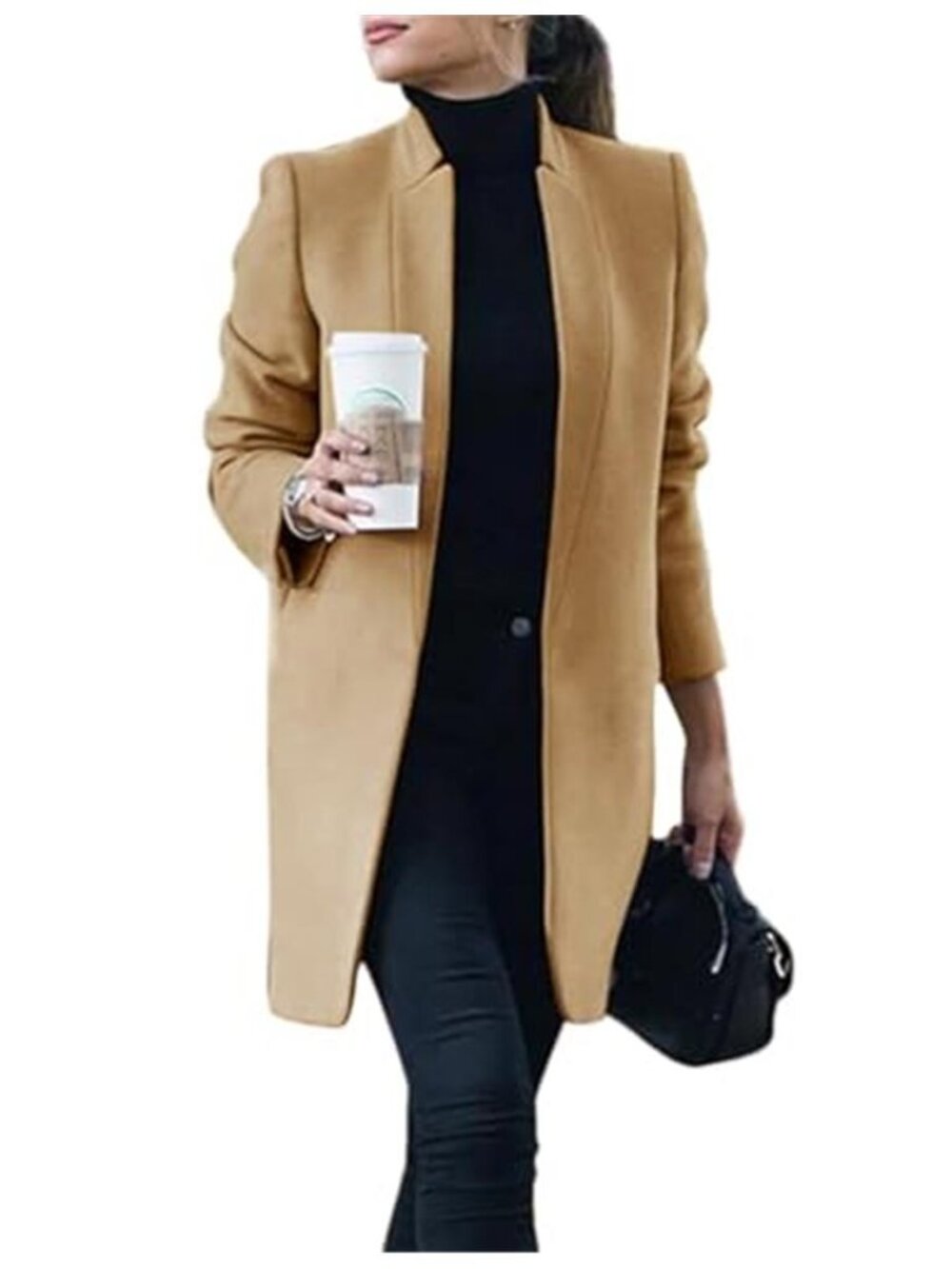 Women's Wool Coat Long Blazer Jacket Fall Winter Peacoat with Pockets